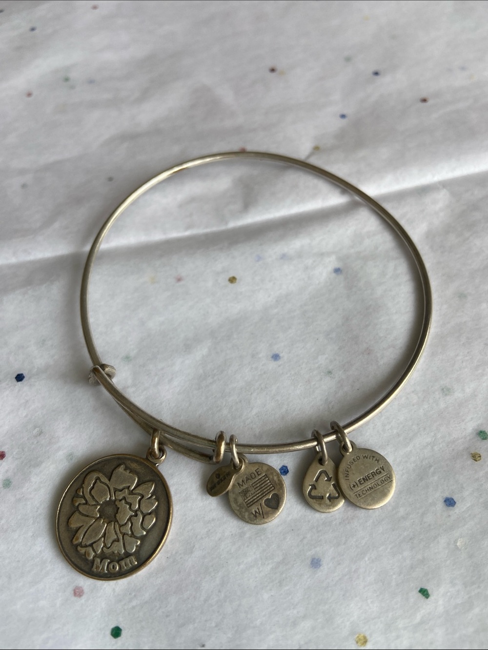 Alex and Ani Vintage 2013Mom Flower Charm Expandable Bangle + Energy charm